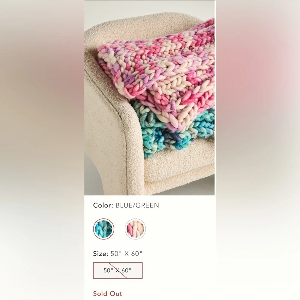 Anthropologie Chunky Knit Wool Throw Blanket NWT